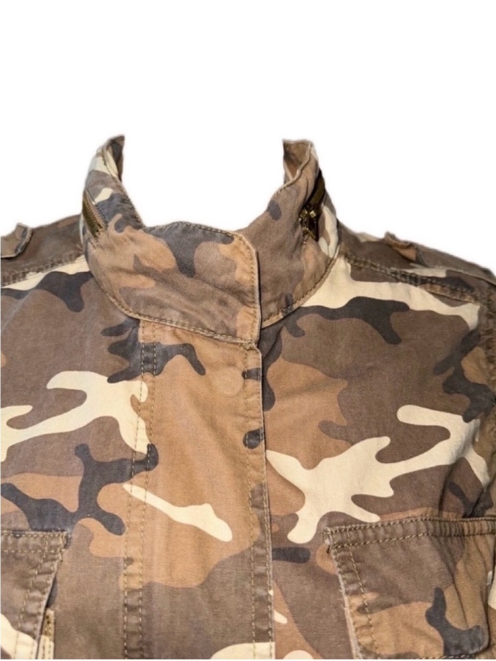 Love Tree Women's Camo Drawstring Utility Jacket - Olive/Tan - Picture 3 of 4